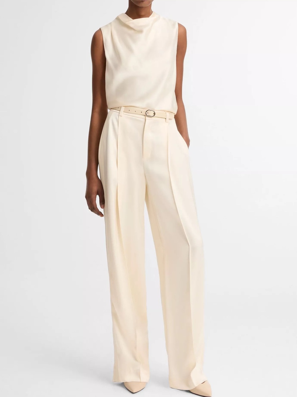 Vince Cream Wide-Leg Pleated Trousers NWOT